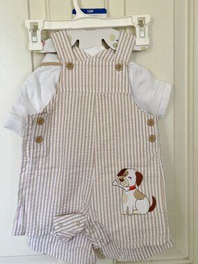 NEW Little Me 3 Pc Toddler Set Romper Top Shorts NWT 12 M Dog Animal Embroidered